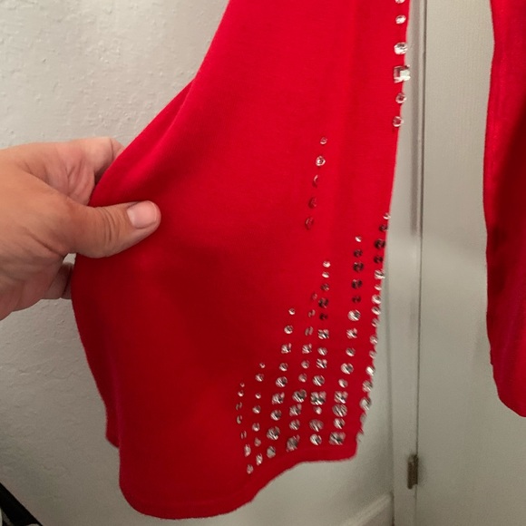 INC RED SWEATER WITH BLING SLEEVES - Picture 5 of 6